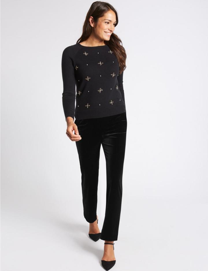 Marks & Spencer Velvet Straight Leg Trousers Black