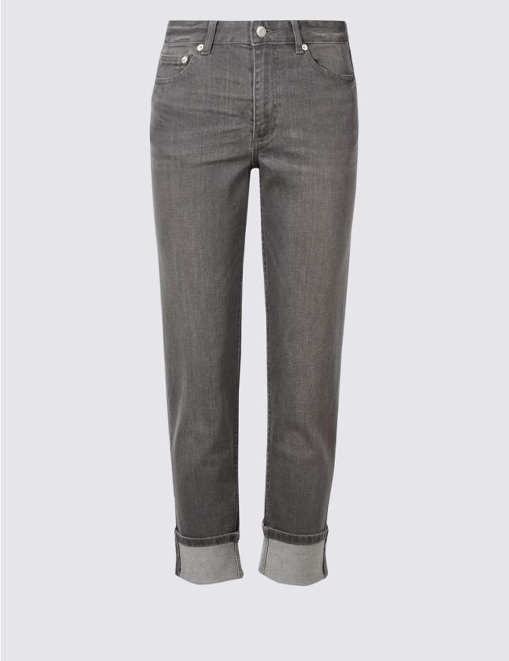 Marks & Spencer Petite Mid Rise Relaxed Slim Jeans Grey
