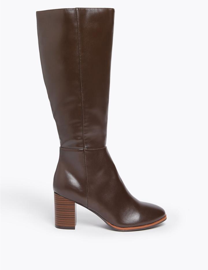 Marks & Spencer Block Heel Knee Boots Chocolate