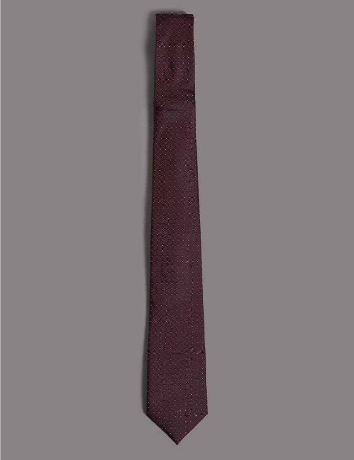 Marks & Spencer Pure Silk Micro Spot Tie Burgundy Mix