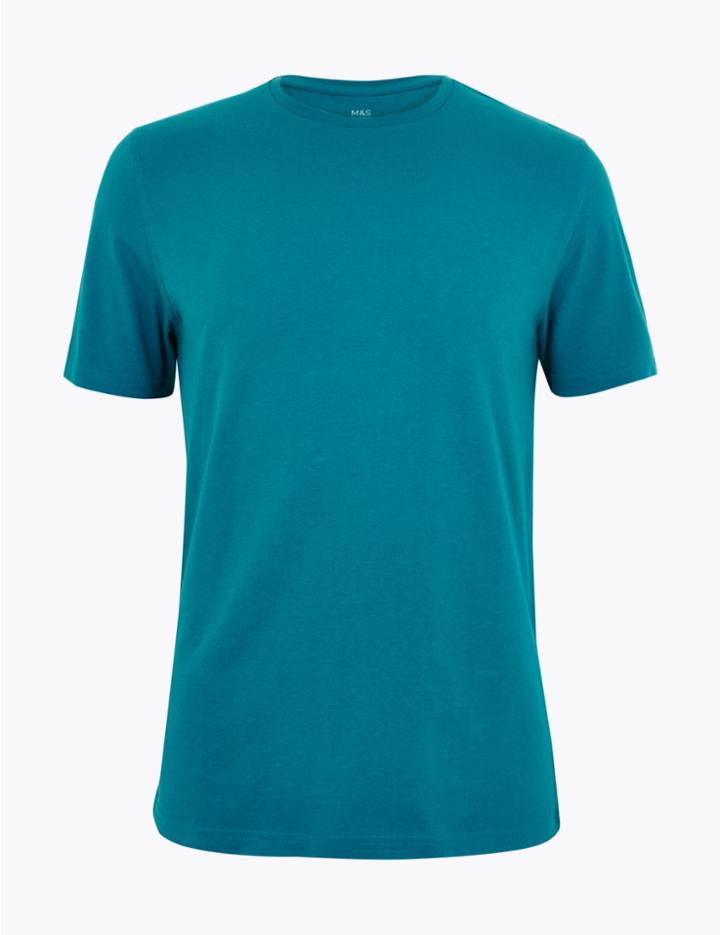 Marks & Spencer Slim Fit Pure Cotton Crew Neck T-shirt Teal