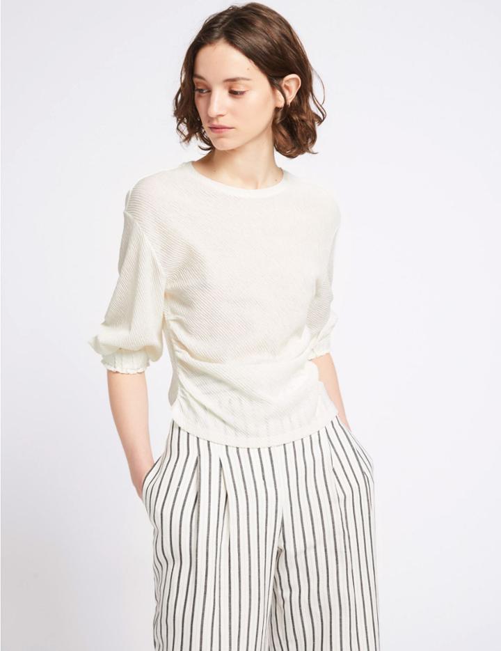 Marks & Spencer Textured Jacquard Print Short Sleeve Top Cream