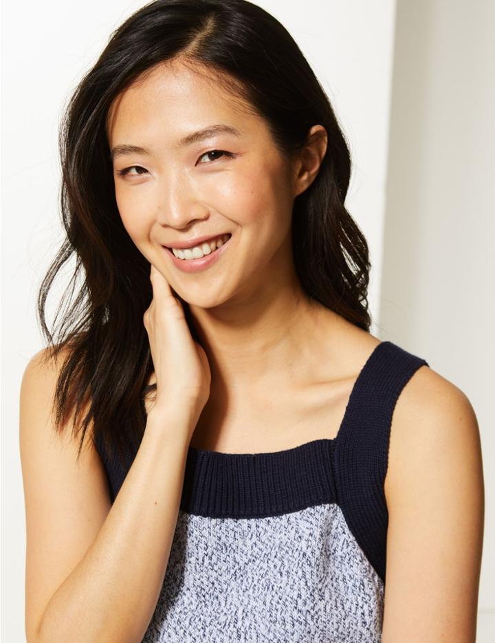 Marks & Spencer Pure Cotton Colour Block Knitted Vest Medium Blue Mix