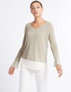 Marks & Spencer Double Layered Hem Sparkly V-neck Jumper Gold Mix