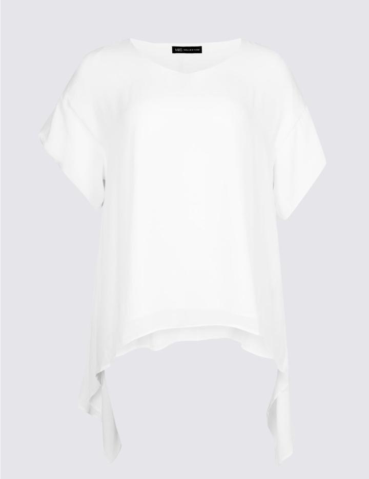 Marks & Spencer Curve Scoop Neck Short Sleeve Blouse Soft White