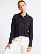 Marks & Spencer Contrasting Stitch Long Sleeve Shirt Navy