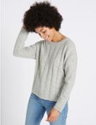 Marks & Spencer Textured Round Neck Jumper Silver Grey