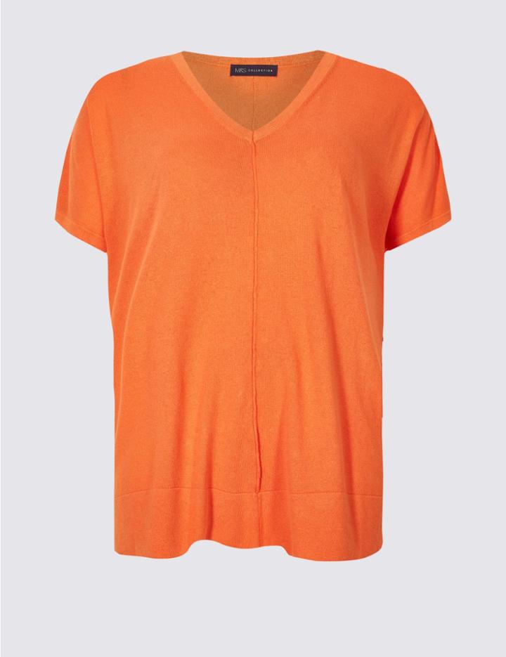 Marks & Spencer Curve V-neck Short Sleeve Jumper Bright Orange