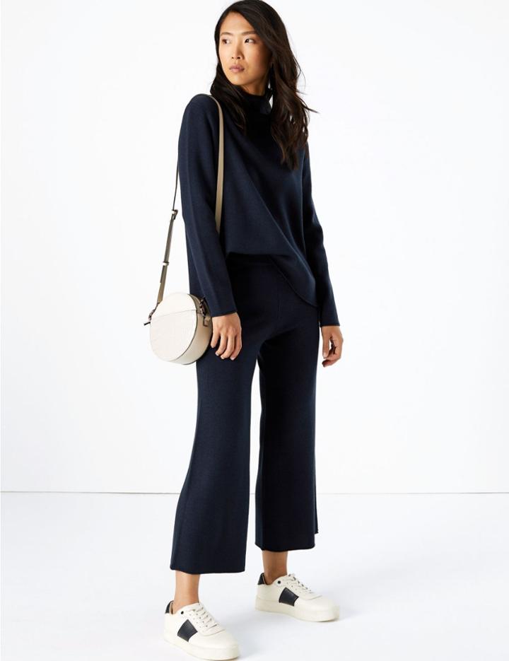 Marks & Spencer Wool Blend Wide Leg Culottes Navy