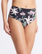 Marks & Spencer Floral Print High Waisted Swim Bottoms Black Mix