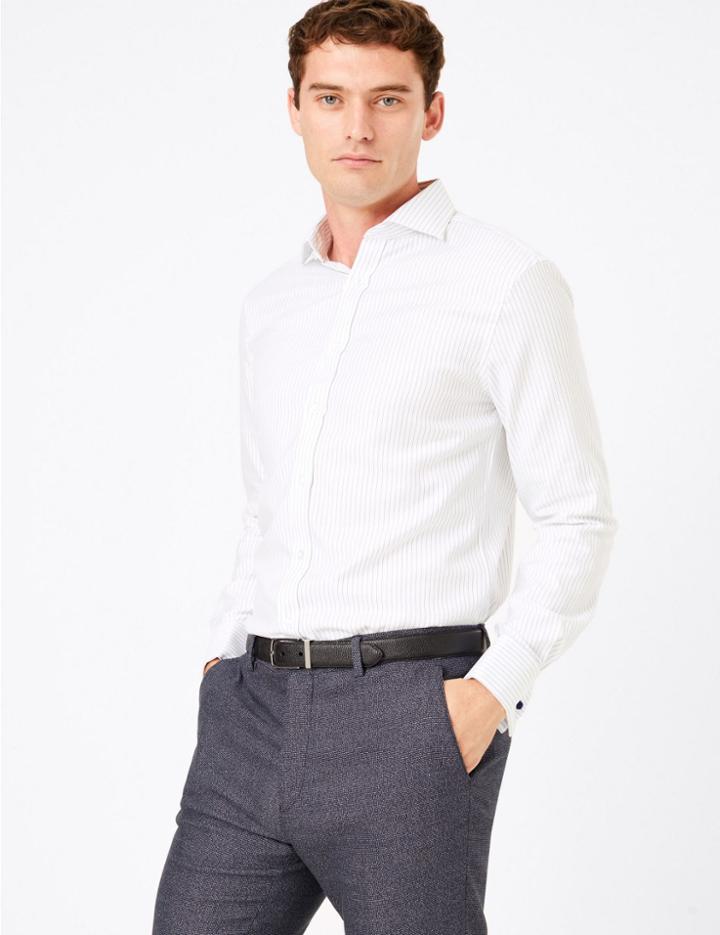 Marks & Spencer Tailored Fit Striped Easy To Iron Shirt White Mix