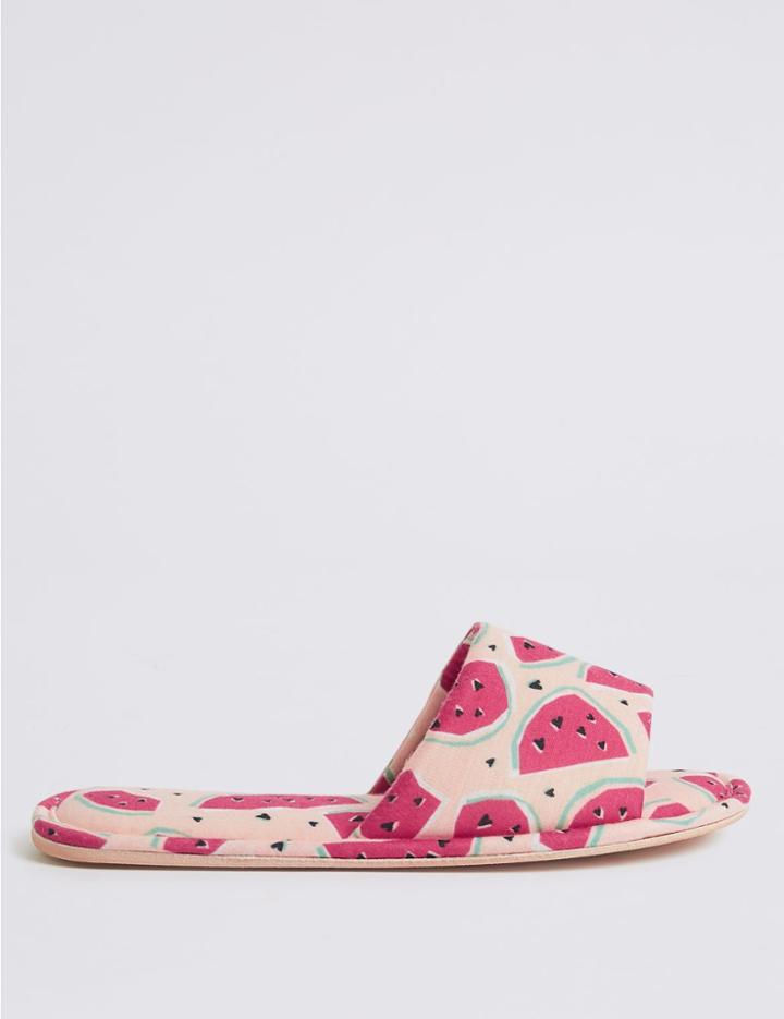 Marks & Spencer Watermelon Print Mule Slippers Pink Mix