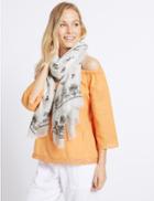 Marks & Spencer Paisley Border Print Scarf White Mix
