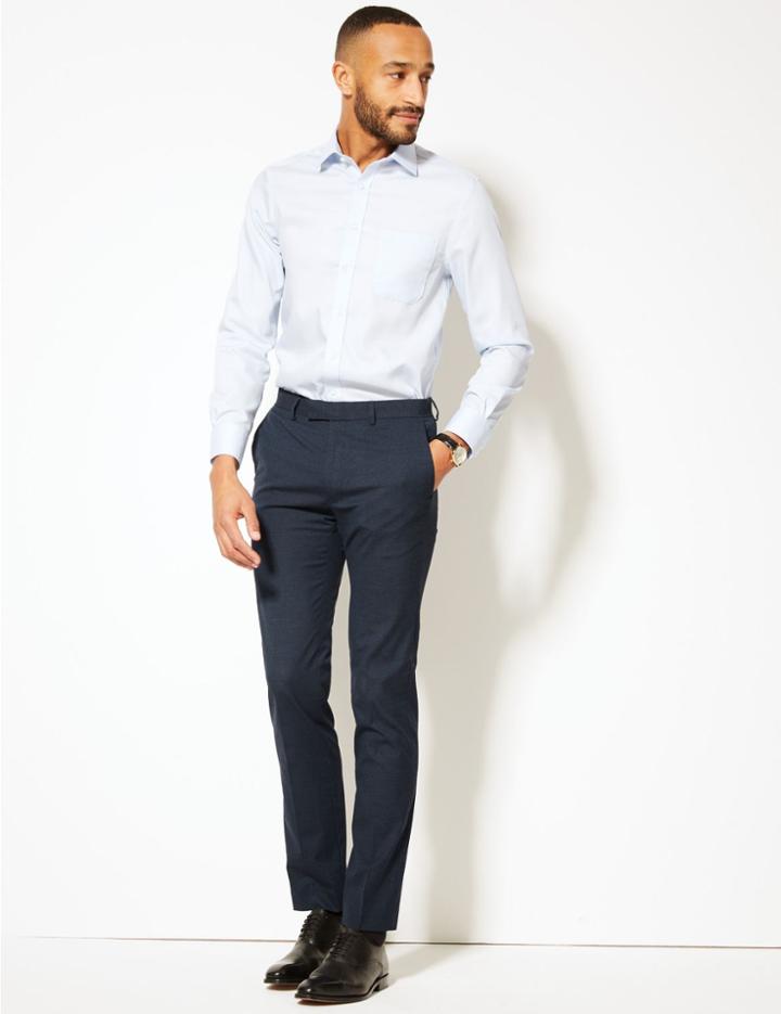Marks & Spencer Blue Textured Modern Slim Fit Trousers Blue