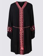 Marks & Spencer Embroidered Long Sleeve Shirt Dress Black Mix