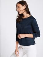 Marks & Spencer Cotton Blend Slash Neck Sweatshirt Navy