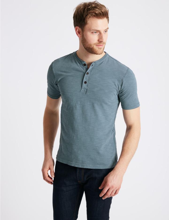 Marks & Spencer Slim Fit Pure Cotton Textured Top Indigo