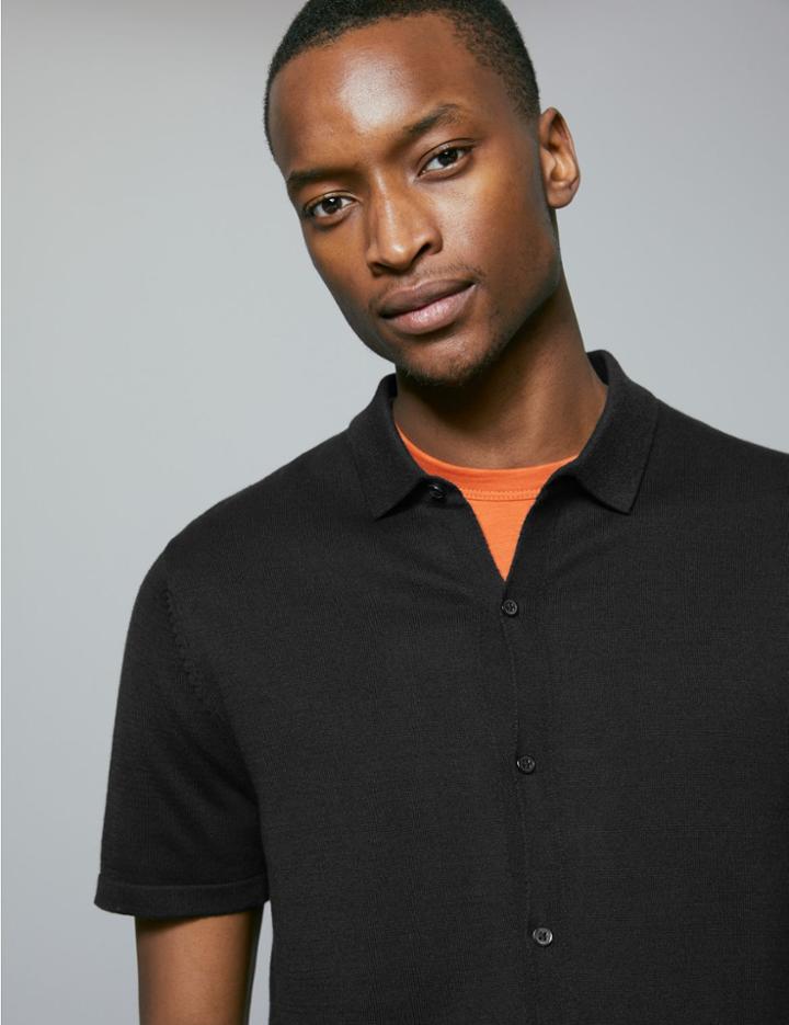 Marks & Spencer Pure Cotton Slim Fit Knitted Polo Black