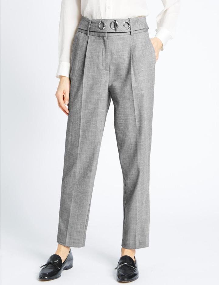 Marks & Spencer Buckle Front Tapered Leg Trousers Grey