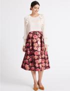 Marks & Spencer Floral Jacquard Full Midi Skirt Pink Mix