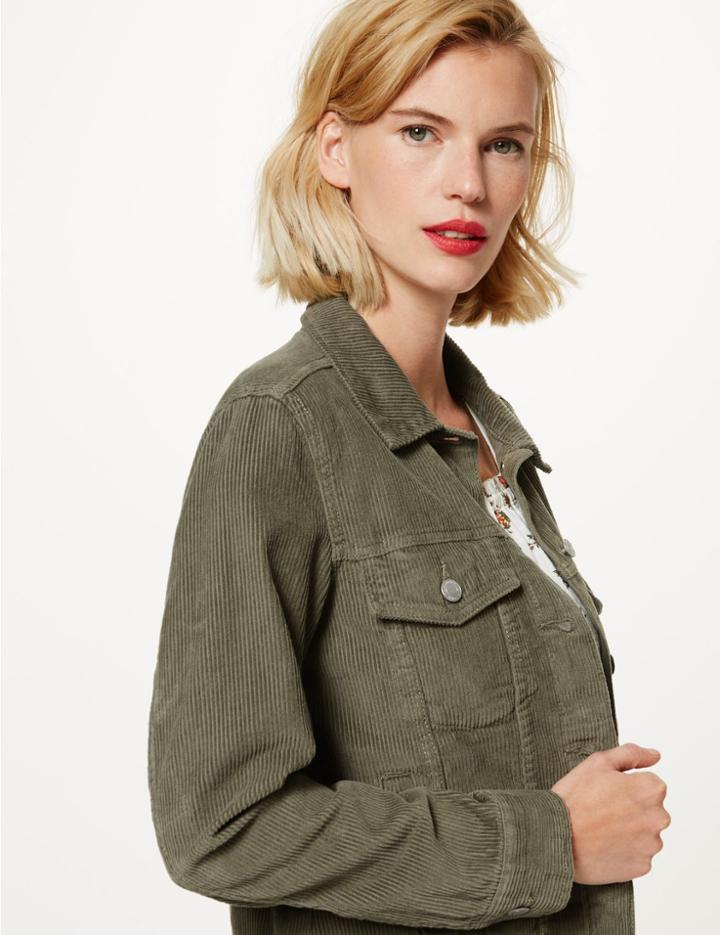 Marks & Spencer Pure Cotton Button Detailed Short Jacket Light Khaki