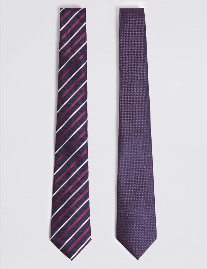 Marks & Spencer 2 Pack Striped & Textured Ties Burgundy Mix