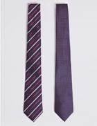 Marks & Spencer 2 Pack Striped & Textured Ties Burgundy Mix