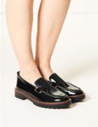 Marks & Spencer Leather Cleat Sole Loafers Black Patent