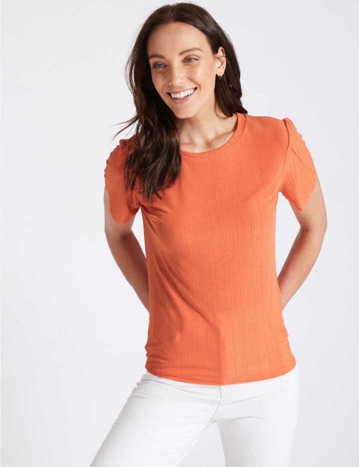 Marks & Spencer Textured Round Neck Short Sleeve Top Mango