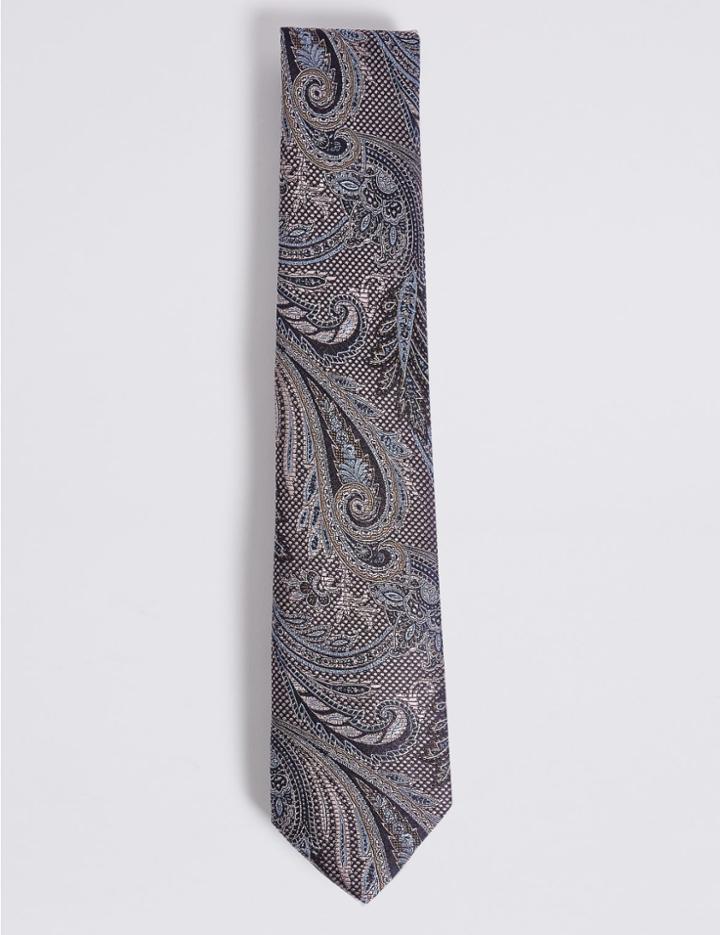 Marks & Spencer Pure Silk Paisley Tie Pale Pink Mix