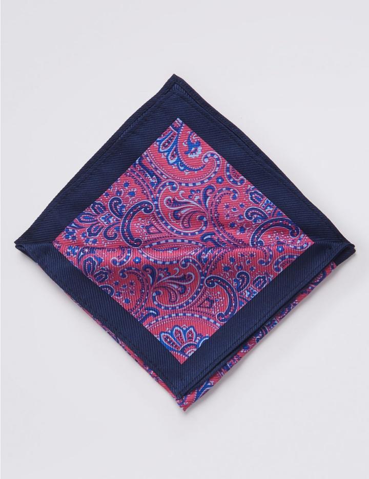 Marks & Spencer Pure Silk Paisley Print Pocket Square Magenta Mix