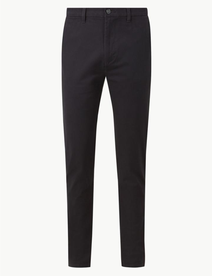 Marks & Spencer Longer Length Skinny Fit Cotton Rich Chinos Navy