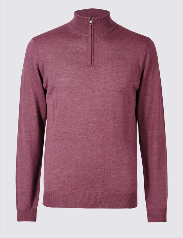 Marks & Spencer Merino Wool Blend Zipped Jumper Raspberry