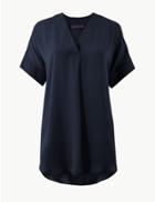 Marks & Spencer V-neck Longline Short Sleeve Tunic Navy