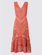 Marks & Spencer Clipped Lace Midi Dress Copper Rose