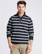 Marks & Spencer Cotton Rich Striped Rugby Top Navy Mix