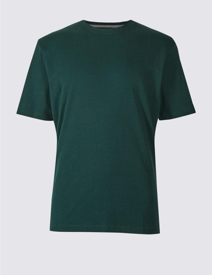 Marks & Spencer Pure Cotton Regular Fit T-shirt With Staynew&trade; Dark Evergreen