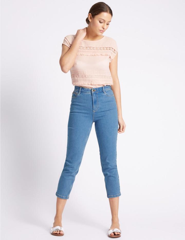 Marks & Spencer High Rise Cropped Straight Leg Jeans Light Indigo