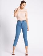 Marks & Spencer High Rise Cropped Straight Leg Jeans Light Indigo