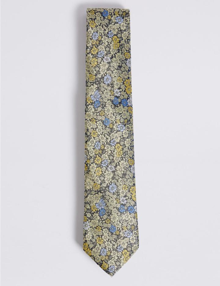 Marks & Spencer Floral Jacquard Tie Yellow