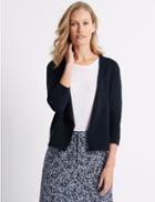 Marks & Spencer Textured 3/4 Sleeve Cardigan Navy