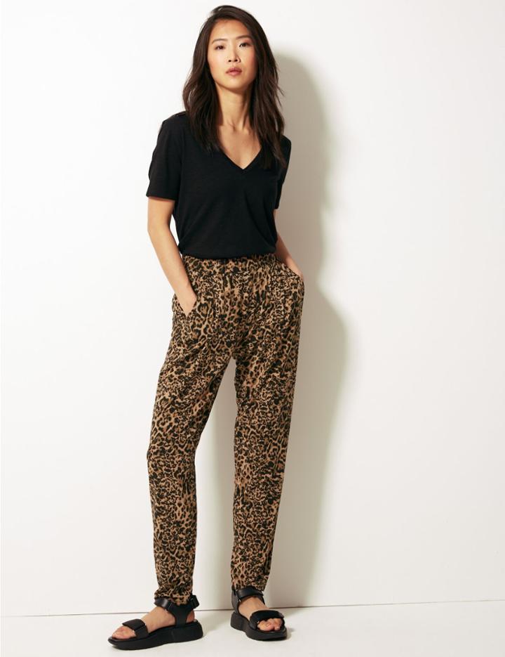Marks & Spencer Tapered Leg Jersey Ankle Grazer Peg Trousers Natural Mix