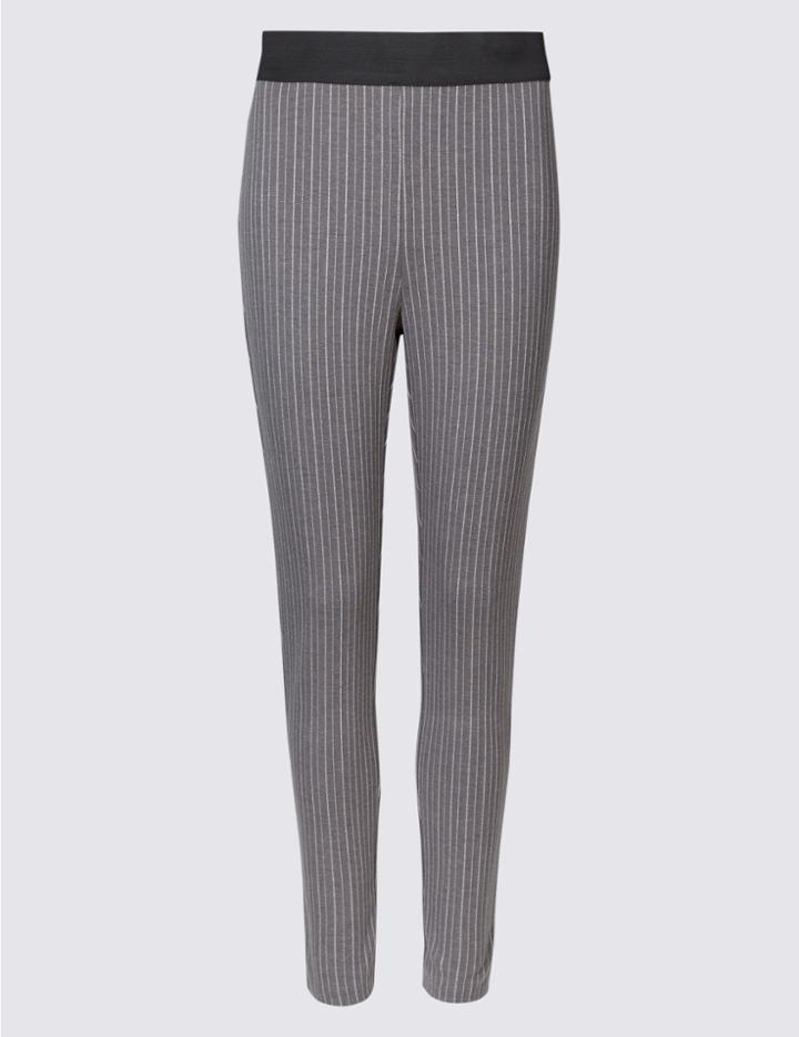 Marks & Spencer Pin Stripe Skinny Leg Trousers Grey Mix