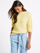 Marks & Spencer Pure Cotton Cable Knit Slash Neck Jumper Mimosa