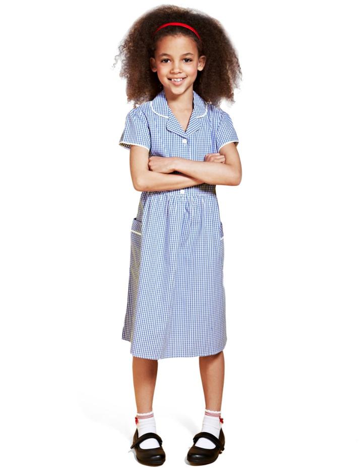 Marks & Spencer Gingham Pure Cotton Dress (2-14 Years) Blue