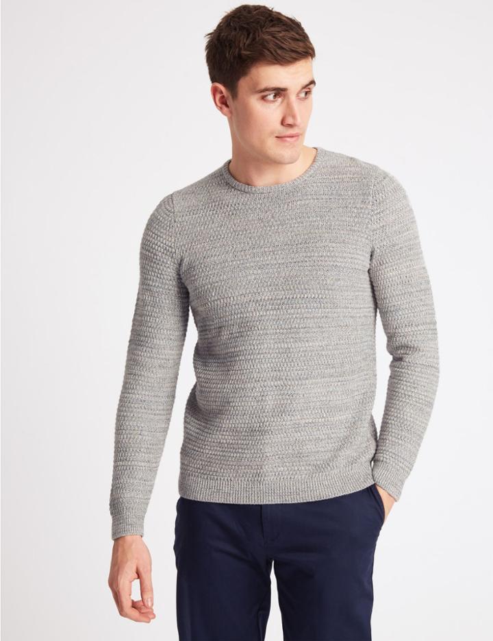 Marks & Spencer Pure Cotton Textured Twist Slim Fit Jumper Ecru Mix