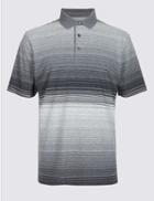 Marks & Spencer Pure Cotton Striped Polo Shirt Charcoal Mix