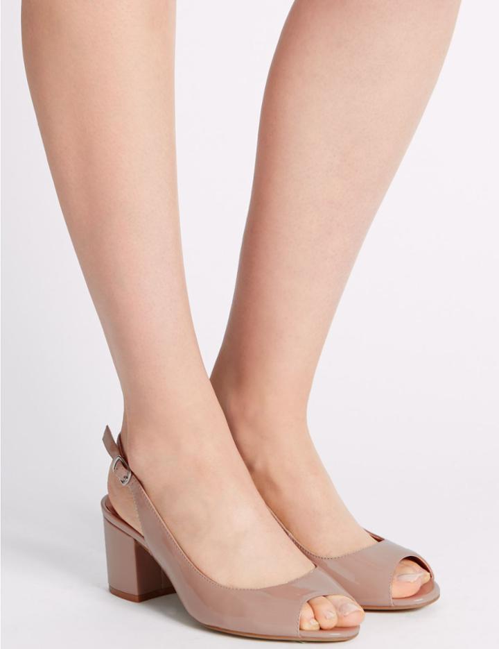 Marks & Spencer Wide Fit Block Heel Slingback Court Shoes Caramel
