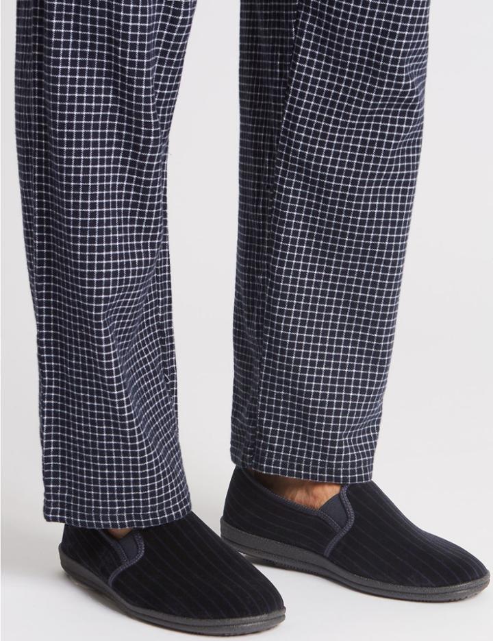 Marks & Spencer Velour Striped Slippers With Thinsulate&trade; Navy Mix