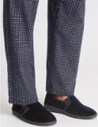 Marks & Spencer Velour Striped Slippers With Thinsulate&trade; Navy Mix